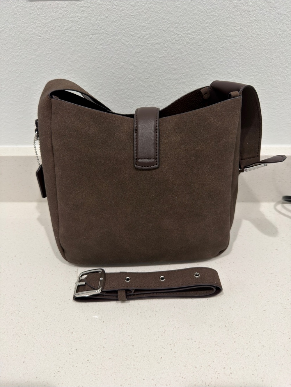 Coach Brown Suede Messenger Bag with Adjustable Strap - Picture 2 of 5